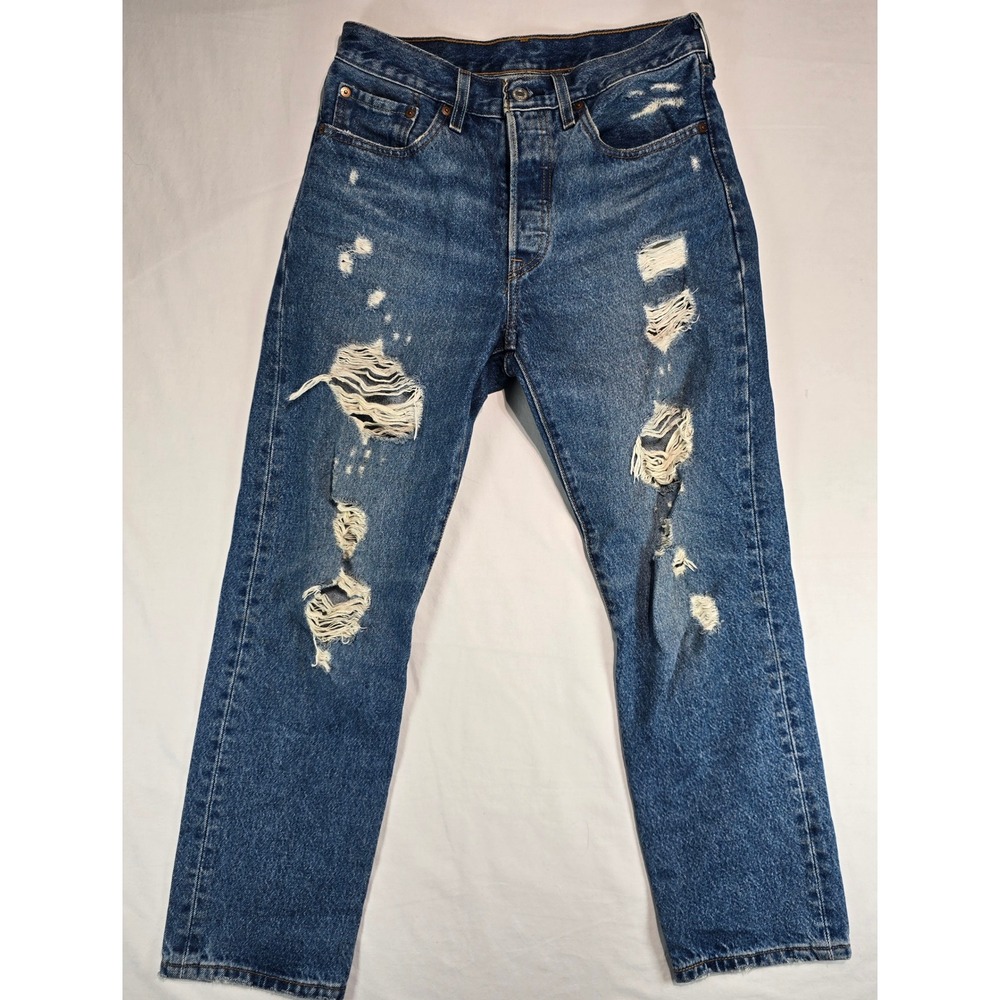 Levis 501 Original Fit Distressed Ripped Blue Denim Jeans 36200-0241 W26 L26